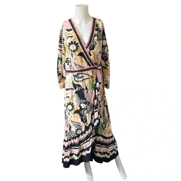 FARM Rio | Dresses | New Farm Rio For Anthropologie Long Sleeve Vneck Wrap  Midi Dress Size Small S | Poshmark